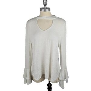 Lily Black Juniors' Tiered Bell-Sleeve Choker Top Size XL Ivory Glitter *FLAW*
